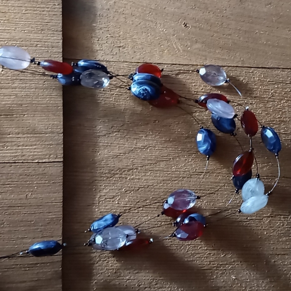 Jewelry - Red, White and Blue Beads on Multi Wire Necklace